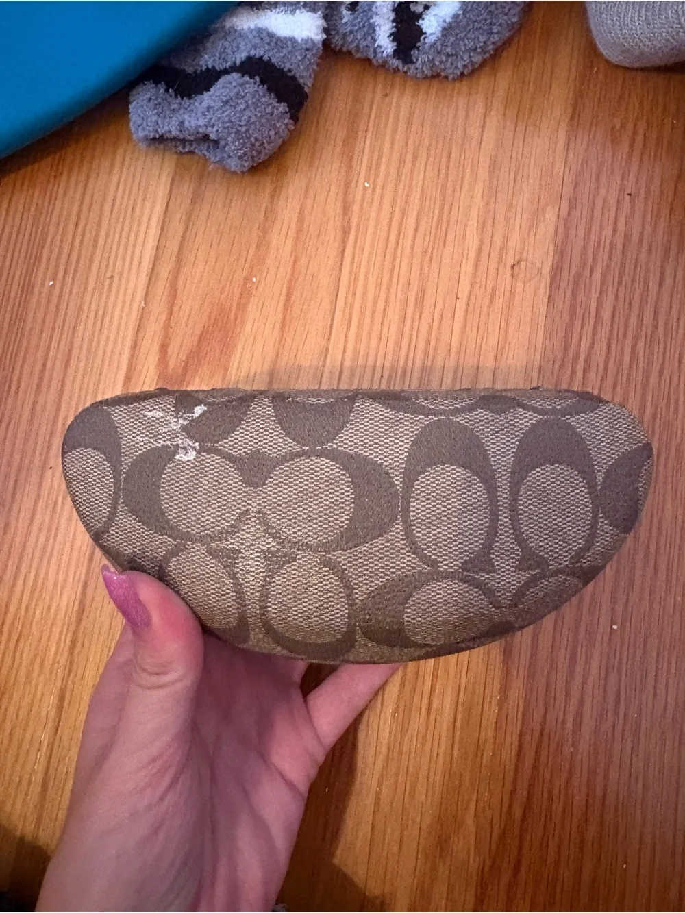 COACH Signature Pattern Sunglasses Case in Brown and Black